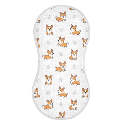 1 Pack Muslin Burp Cloths Cute Corgi Dogs White Cotton Baby Burp Cloths Ultra Absorbent Soft Burping Cloth Washcloths for Newborn Babies 22x11 Inch