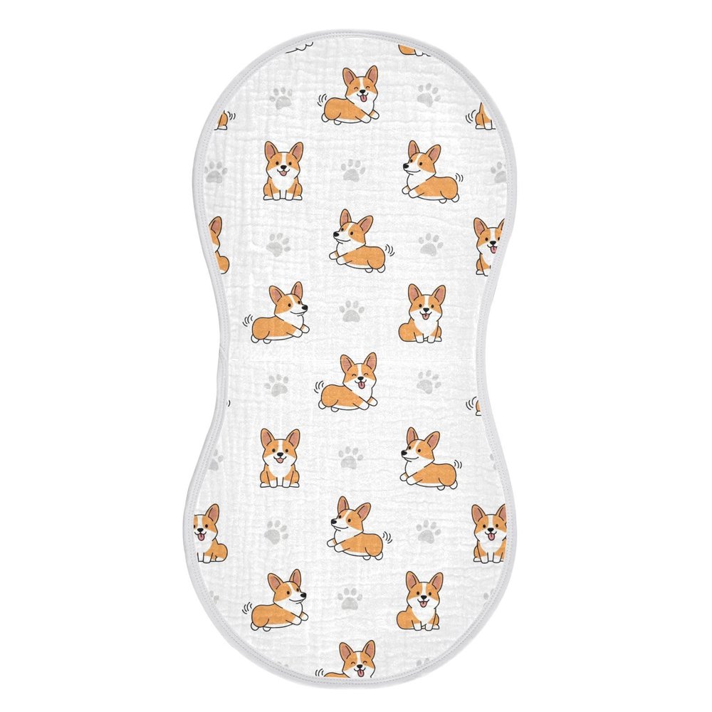 1 Pack Muslin Burp Cloths Cute Corgi Dogs White Cotton Baby Burp Cloths Ultra Absorbent Soft Burping Cloth Washcloths for Newborn Babies 22x11 Inch