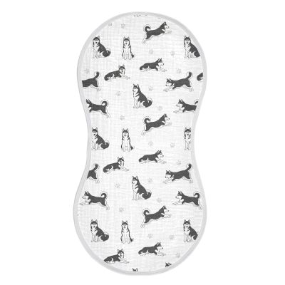 1 Pack Muslin Burp Cloths Husky Dogs White Cotton Baby Burp Cloths Ultra Absorbent Soft Burping Cloth Washcloths for Baby Boys Girls 22x11 Inch