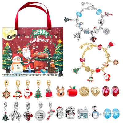 Christmas Advent Calendar Blind Box Bracelet DIY Charm Bracelet Kit with Christmas Countdown Calendar Surprise Gift for Kids' Coming-of-Age Day & Christmas Parties (A)