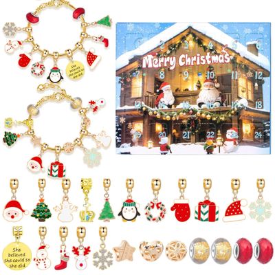 Christmas Advent Calendar Blind Box Bracelet DIY Charm Bracelet Kit with Christmas Countdown Calendar Surprise Gift for Kids' Coming-of-Age Day & Christmas Parties (C)