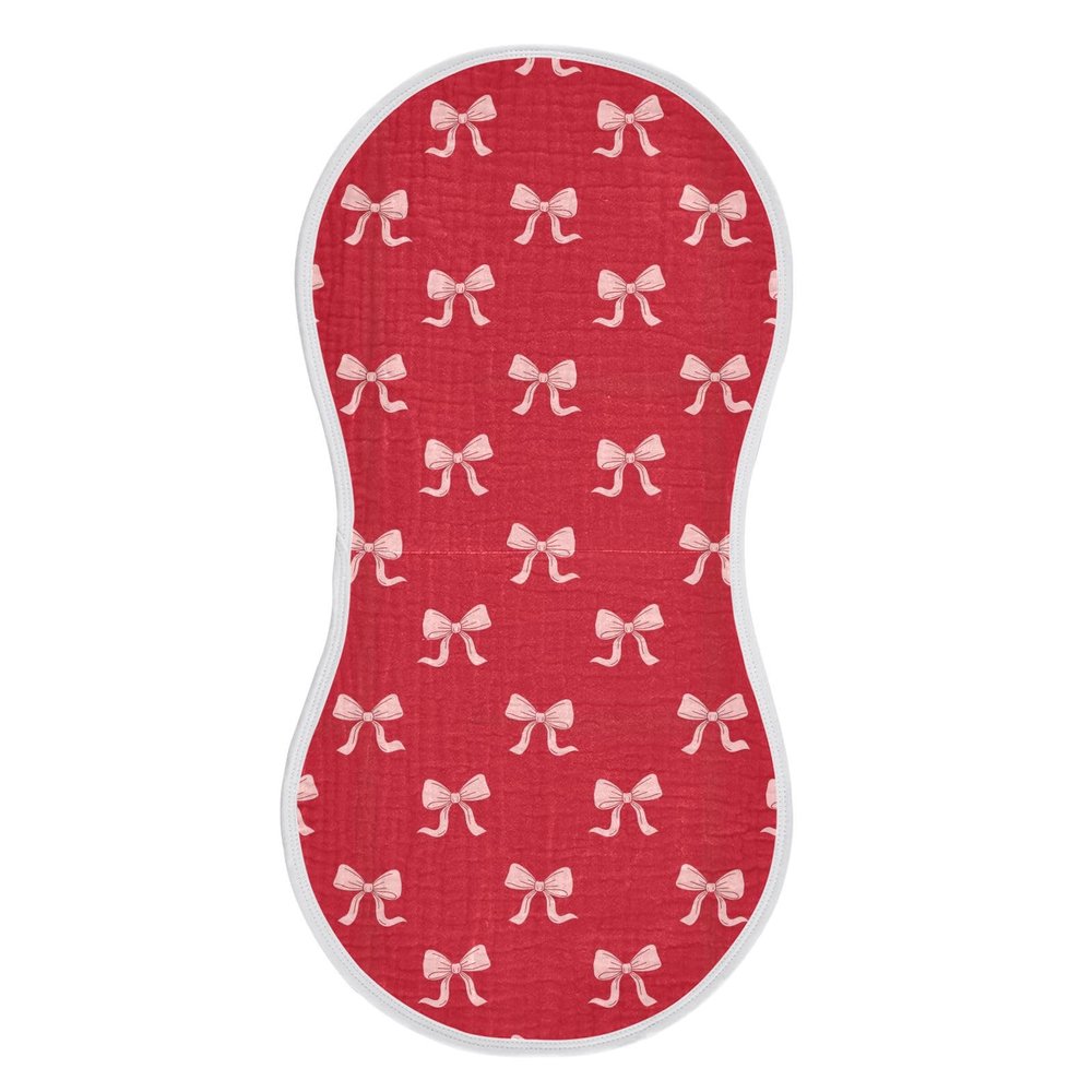1 Pack Muslin Burp Cloths Ribbon Bow Red Cotton Baby Burp Cloths Ultra Absorbent Soft Thick Burping Cloth for Newborn Must Haves 22x11 Inch