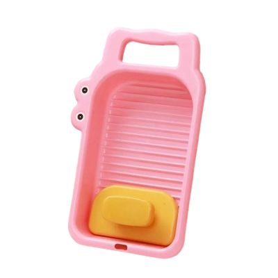 AFXGUSD Crocodile Washboard Mini Washing Board Space Saving Portable with Washboard for Kids Training Laundry Household, Pink
