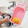 AFXGUSD Crocodile Washboard Mini Washing Board Space Saving Portable with Washboard for Kids Training Laundry Household, Pink view 2