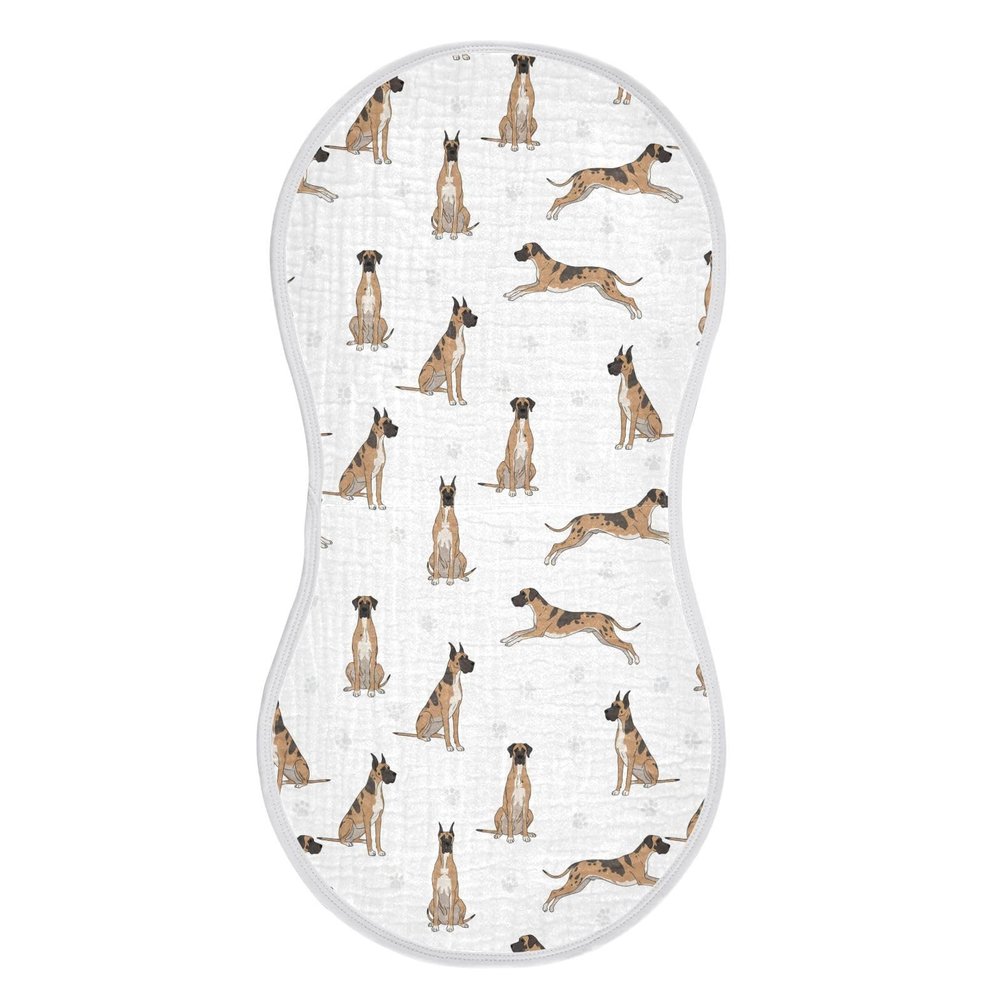 1 Pack Muslin Burp Cloths Great Dane Dog White Cotton Baby Burp Cloths Ultra Soft Burping Cloth Absorbent Spit Up Rags for Newborn Babies 22x11 Inch