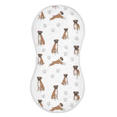 1 Pack Muslin Burp Cloths Boxer Dogs White Cotton Baby Burp Cloths Ultra Absorbent Soft Burping Cloth Washcloths for Newborn Baby Boys Girls 22x11 Inch