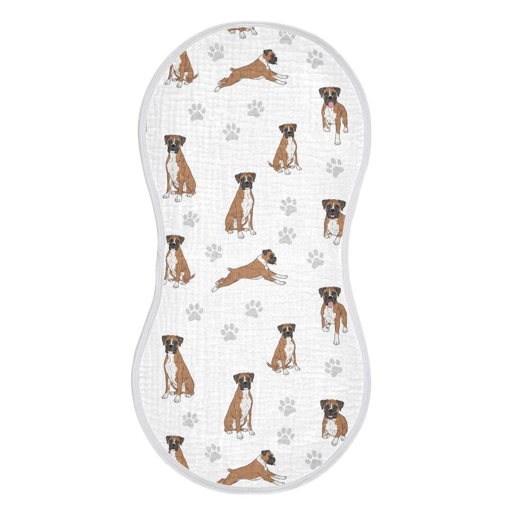 1 Pack Muslin Burp Cloths Boxer Dogs White Cotton Baby Burp Cloths Ultra Absorbent Soft Burping Cloth Washcloths for Newborn Baby Boys Girls 22x11 Inch