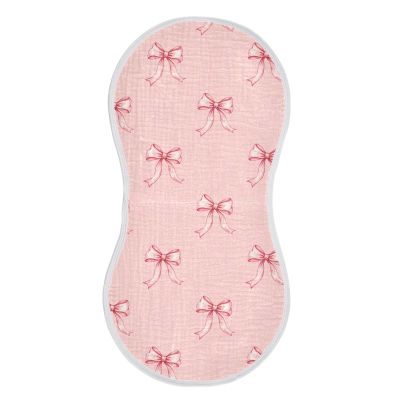 1 Pack Muslin Burp Cloths Pink Ribbon Bow Cotton Baby Burp Cloths Ultra Absorbent Soft Thick Burping Cloth for Newborn Must Haves 22x11 Inch