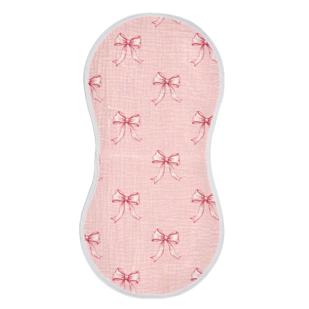 1 Pack Muslin Burp Cloths Pink Ribbon Bow Cotton Baby Burp Cloths Ultra Absorbent Soft Thick Burping Cloth for Newborn Must Haves 22x11 Inch