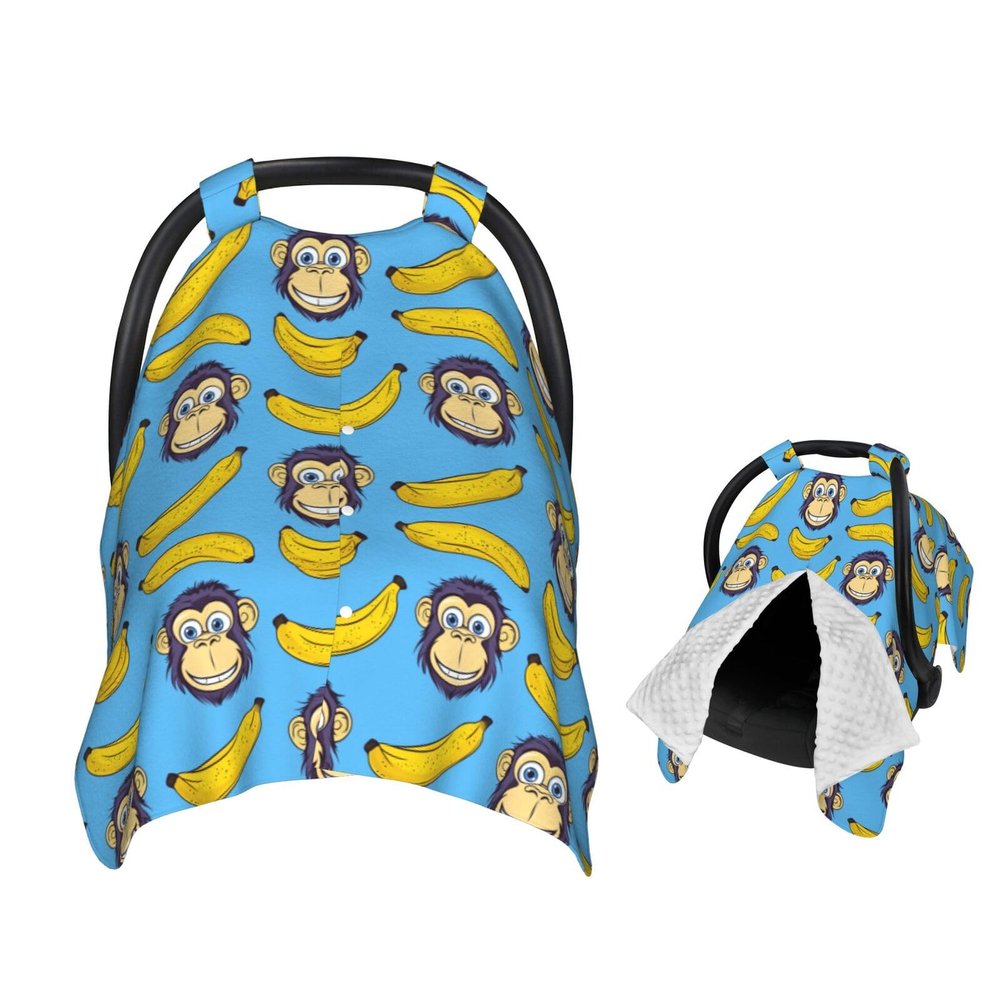 Muishi Cool Monkeys and Bananas Baby Car Seat Canopy Nursing Cover for Newborn Car Seat Breastfeeding Covers Blanket Newborn Shower Gift