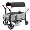 Zxcivhua Stroller Wagon for 4 Kids, Foldable All Terrain Wagon for Kids, with Removable Canopy, Adjustable Push and Pull Handle, 5 Point Harnesses, Large Storage Bag (Gray) view 1