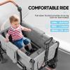 Zxcivhua Stroller Wagon for 4 Kids, Foldable All Terrain Wagon for Kids, with Removable Canopy, Adjustable Push and Pull Handle, 5 Point Harnesses, Large Storage Bag (Gray) view 3