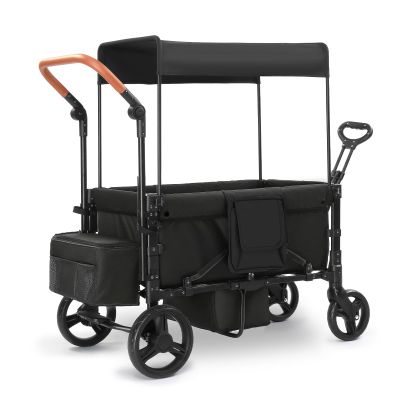 Zxcivhua Stroller Wagon for 2 Kids, Foldable All Terrain Wagon for Kids, with Removable Canopy, Adjustable Push and Pull Handle, 5 Point Harnesses, Large Storage Bag (Black)