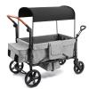 SAFETY CAREYA Stroller Wagon for 4 Kids, Foldable Wagon with Footwell, Lightweight, Adjustable Push and Pull Handles, 5-Point Harness, Adjustable Canopy for Outdoor Adventures (Gray) view 1