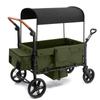 SAFETY CAREYA Stroller Wagon for 4 Kids, Foldable Wagon with Footwell, Lightweight, Adjustable Push and Pull Handles, 5-Point Harness, Adjustable Canopy for Outdoor Adventures (Green) view 1