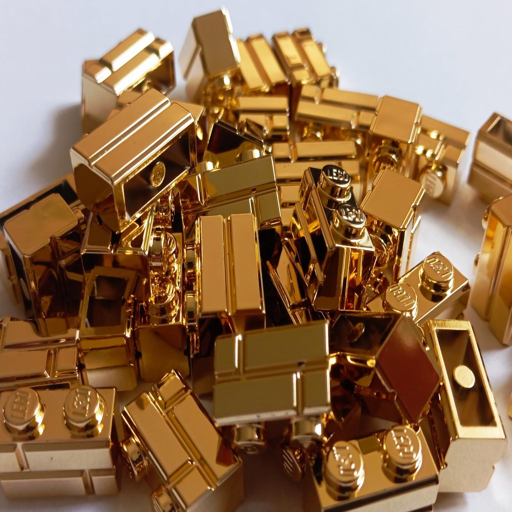 (10 Pieces) Chrome Gold Brick, Custom 1 x 2 Modified Masonry Chrome Gold