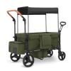 Zxcivhua Stroller Wagon for 2 Kids, Foldable All Terrain Wagon for Kids, with Removable Canopy, Adjustable Push and Pull Handle, 5 Point Harnesses, Large Storage Bag (Green) view 1