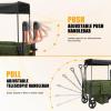 Zxcivhua Stroller Wagon for 2 Kids, Foldable All Terrain Wagon for Kids, with Removable Canopy, Adjustable Push and Pull Handle, 5 Point Harnesses, Large Storage Bag (Green) view 3