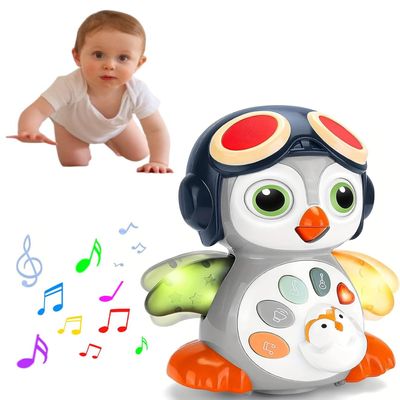 3 Diamonds Penguin Baby Toy with Lights, Sound, for Crawling Development, Educational Learning Interactive Musical for 12 to 36 Months, Crawling Penguin with Lights & Music, Tummy Time