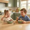 Monkey Proof Non-Toxic Stainless Steel Child Bowl 5 with Non-Slip Grooved Silicone Shell, (Set of 4 bowls) Unbreakable, Mess Free Feeding for Babies, Toddlers, Kids, BPA free (Olive Green Grooved) view 2