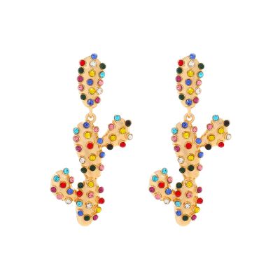 6.4 * 3.4cm Bohemian Cactus Plant Flower Earrings Female,multicolored,6.4 * 3.4cm