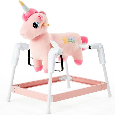 FUNLIO Unicorn Spring Rocking Horse for Kids 3-6, Rainbow Fairy Ride on Horse with Covered Spring & Sturdy Frame, Neighing & Galloping Sound for Pretend Play, Horse Toys Gift, CPC & CE Certified-Pink
