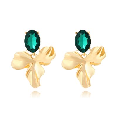 3.6 * 2.9cm Alloy Petal Pendant Green Glass Earring For Women,green,3.6 * 2.9cm