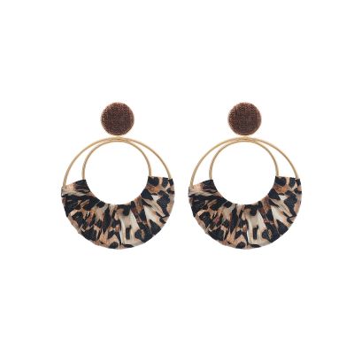 8.5 * 6.6cm Circular Leopard Print Handmade Woven Pendant Vintage Earrings,Brown,8.5 * 6.6cm