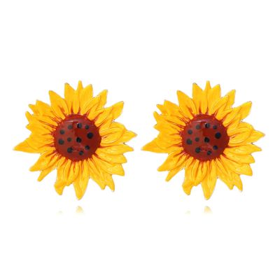 4.9 * 4.9cm Bohemian Alloy Enamel Flower Earrings For Women,yellow,4.9 * 4.9cm