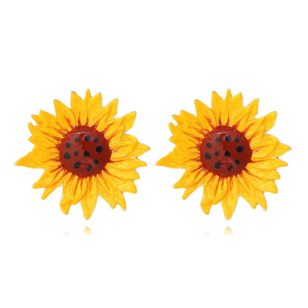 4.9 * 4.9cm Bohemian Alloy Enamel Flower Earrings For Women,yellow,4.9 * 4.9cm