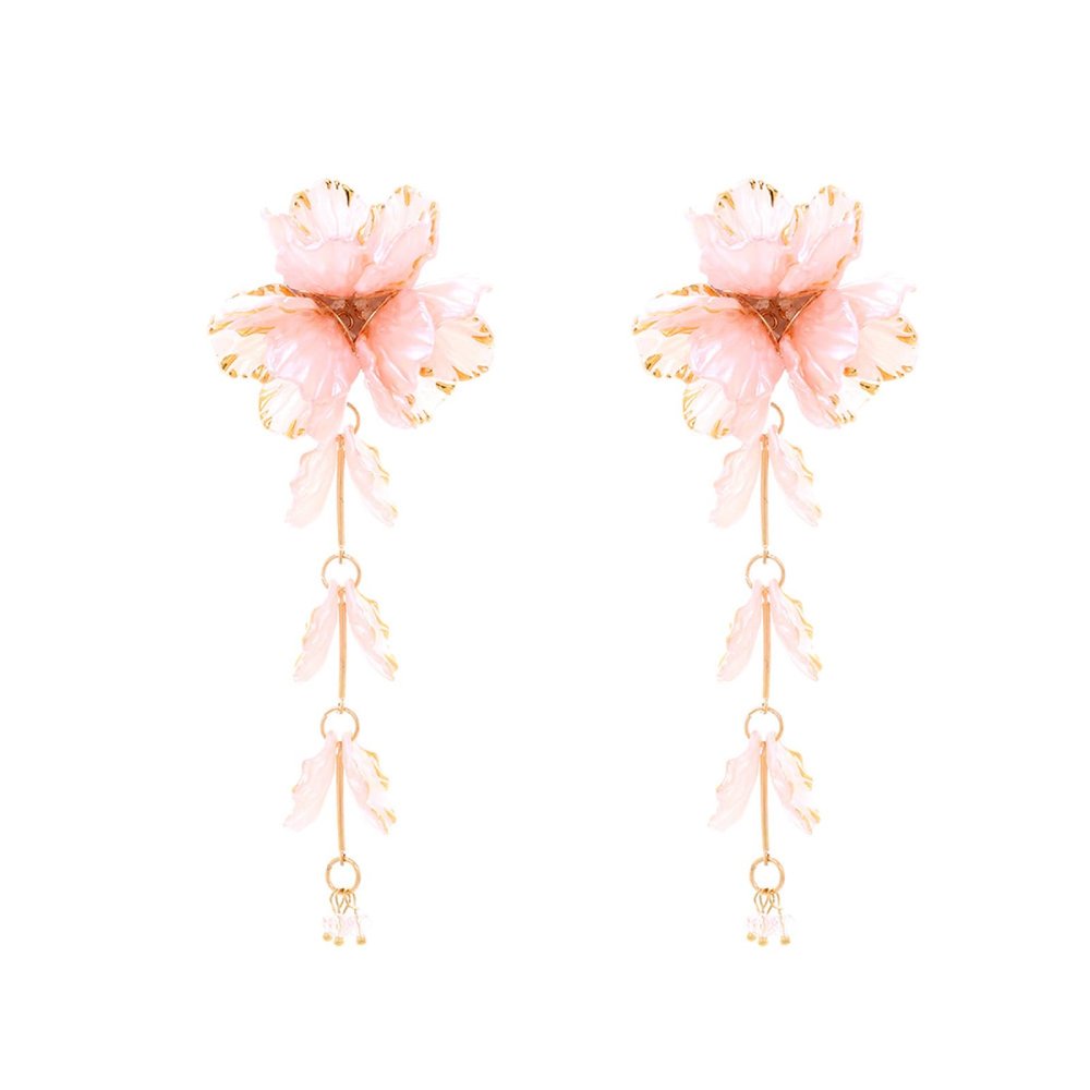 11.2 * 3.9cm Bohemian Flower Tassel Hand Woven Pearl Earrings For Women,pink,11.2 * 3.9cm