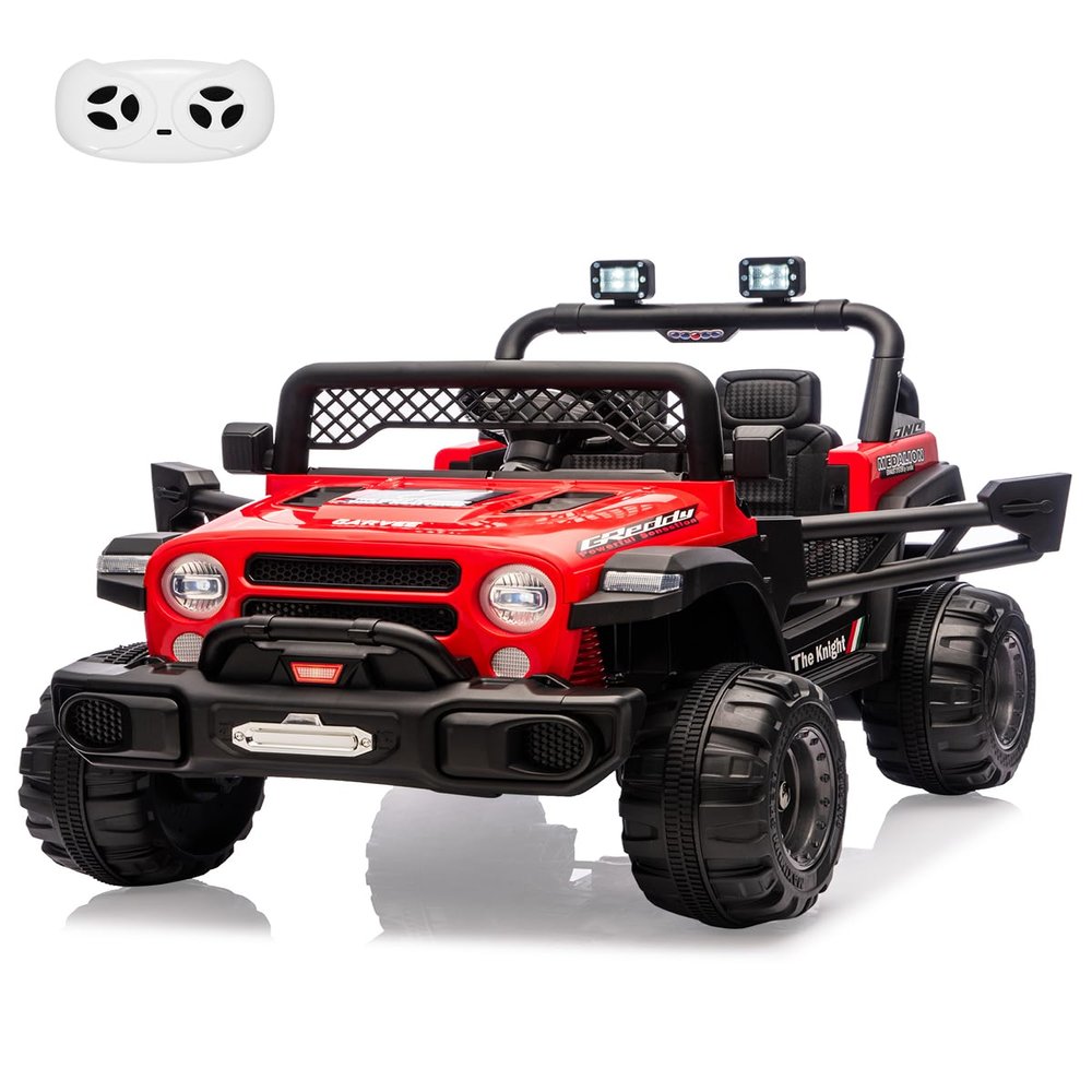 12V Kids Ride On Truck with Parent Remote Control, Off-Road Electric Car w/Dual Motors, LED Lights & Music, 3-Speed, Spring Suspension, Safety Belt | Gift for Boys Girls Ages 37M+