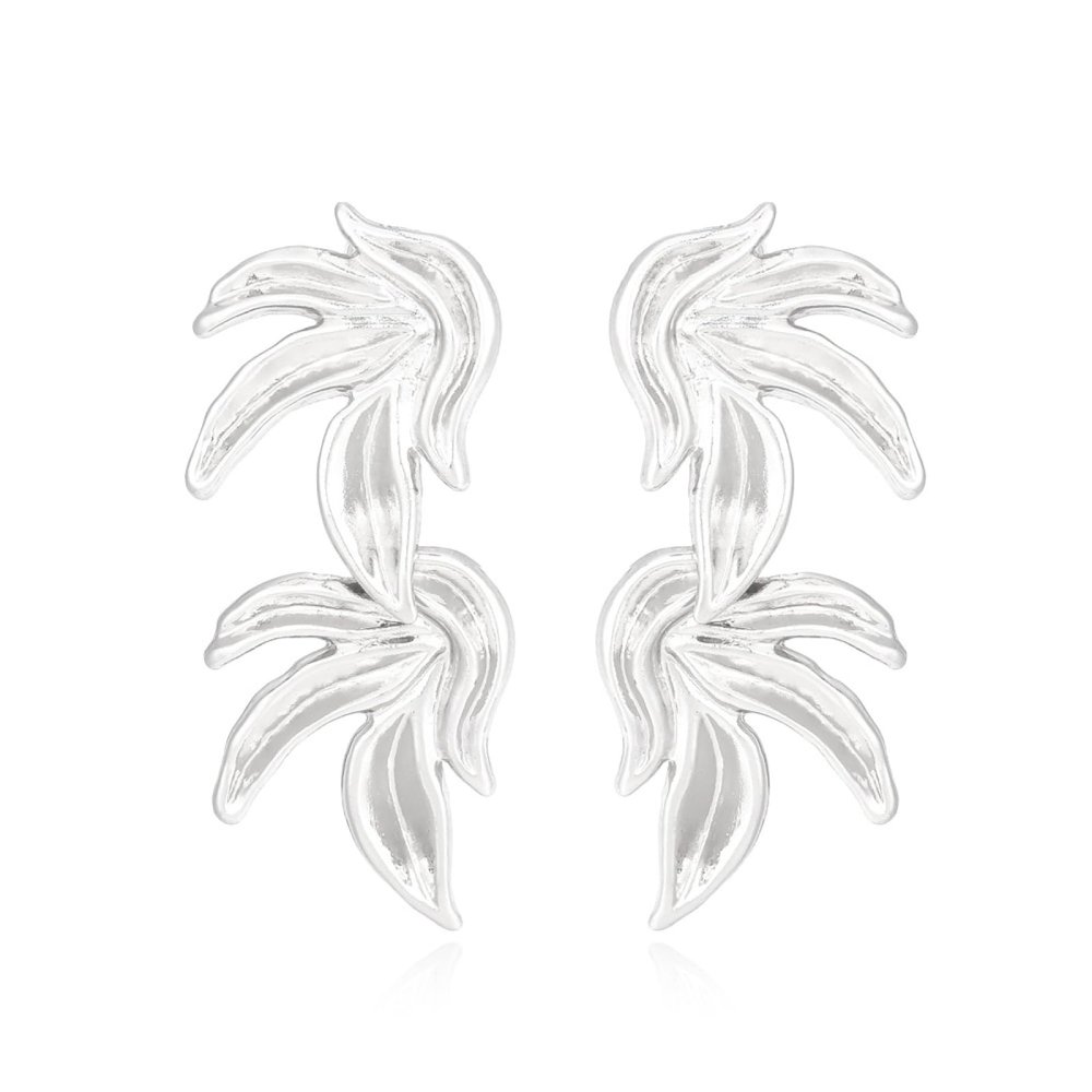 7 * 3.2cm Vintage Alloy Leaf Bohemian Earrings For Women,silvery,7 * 3.2cm