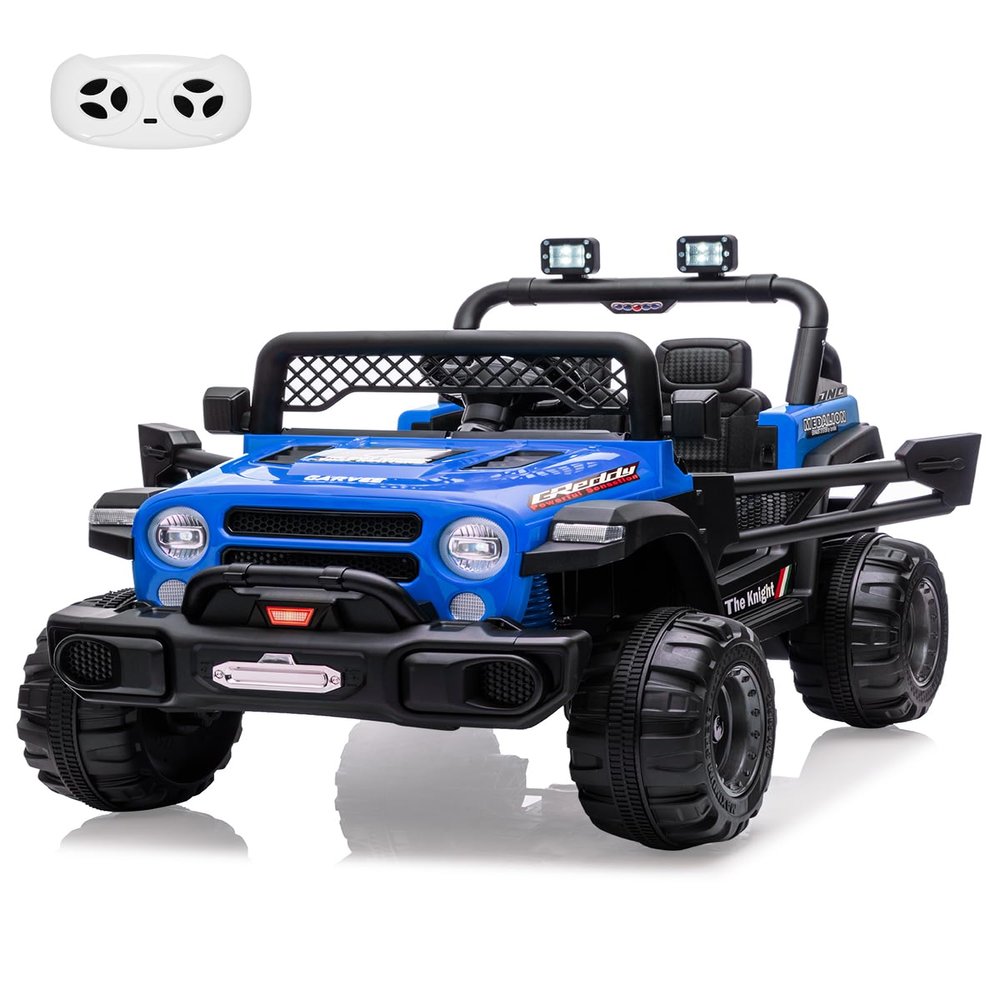 12V Kids Ride On Truck with Parent Remote Control, Off-Road Electric Car w/Dual Motors, LED Lights & Music, 3-Speed, Spring Suspension, Safety Belt | Gift for Boys Girls Ages 37M+