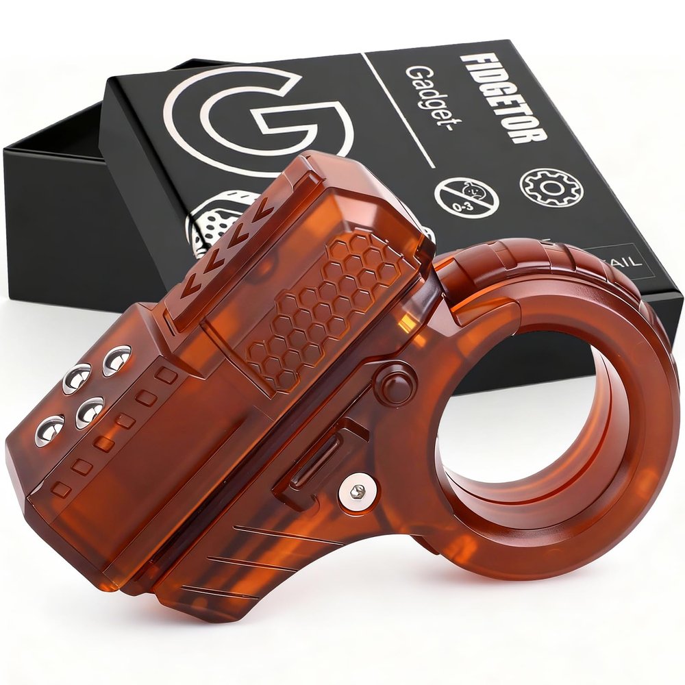 3D Fidget Slider Finger Ring Clicker EDC Toy Fingertip Textured Spinner Flip, Plastic Hand Roller Fidget Top Focus Sensory Stress Relief Toy, Gift for Stocking Stuffer Birthday, Brown