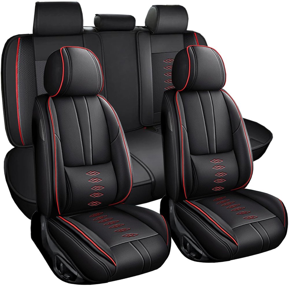 VIUDMEK Full Set Car Seat Covers for Lexus GS 400 2000 Leather Seat Covers Waterproof Front Seats&Rear Car Seat Protectors Breathable Seat Cover Black&Red