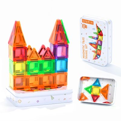 ZNZ Mini Magnetic Tiles 48PCS Travel Toys for Kids, Airplane Travel Essential Activities Magnet Building Toys for Girls Boys 3-8 Road Trip Sensory Toy, Educational Gifts for Toddler 3 4 5 6 Year Old