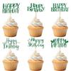 12 PCS Happy Birthday Cupcake Toppers Green Glitter Cupcake Picks 6 Styles for Kids Adult Birthday Party Celebration Decorations Supplies view 1