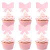 12 PCS Pink Bow Happy Birthday Cupcake Topper Pink Glitter Bow Cupcake Picks for Baby Shower Girls Women's Birthday Party Decoration Supplies view 1