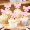 12 PCS Pink Bow Happy Birthday Cupcake Topper Pink Glitter Bow Cupcake Picks for Baby Shower Girls Women's Birthday Party Decoration Supplies view 2