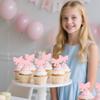 12 PCS Pink Bow Happy Birthday Cupcake Topper Pink Glitter Bow Cupcake Picks for Baby Shower Girls Women's Birthday Party Decoration Supplies view 3