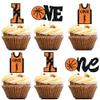 12 PCS Basketball One Cupcake Toppers Glitter Basketball Cake Picks for Baby Shower Sports Theme Birthday Party Cupcake Decorations Supplies view 1
