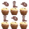 12 PCS Cowboy Cupcake Toppers Brown Glitter Cowboy Hats Boots for Western Cowboy Theme Party Baby Shower Birthday Party Decorations Supplies view 1