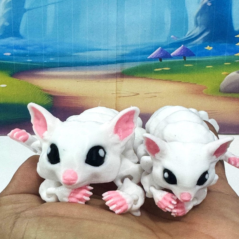 2pcs Articulating Sugar Gliders Toy 3D Printed Mother and Child Sugar Glider Fidget Toy Fun, Flexible & Poseable Gift for Sugar Glider Lovers - 3D Printed in USA - ASG001-White -2X