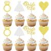 12 PCS Gold Glitter Bride to Be Cupcake Toppers with Wedding Dress, Ring, Love Cupcake Picks for Bridal Shower Wedding Engagement Party Celebration Decoration Supplies view 1