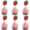 12 Pieces Strawberry Cupcake Topper Glitter Paper Cupcake Decorations for Birthday Party Berry Themed Party Celebration Decoration Supplies view 1