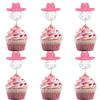 12 PCS Disco Ball Cowgirl Hat Cupcake Toppers Pink Glitter Cowgirl Cupcake Picks for Music Disco Themed Women's Birthday Party Decorations Supplies view 1