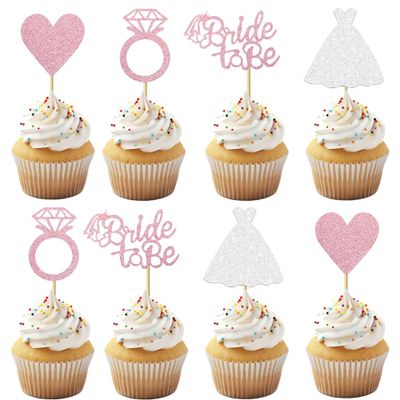 12 PCS Rose Gold Glitter Bride to Be Cupcake Toppers with Wedding Dress, Ring, Love Cupcake Picks for Bridal Shower Wedding Engagement Party Celebration Decoration Supplies