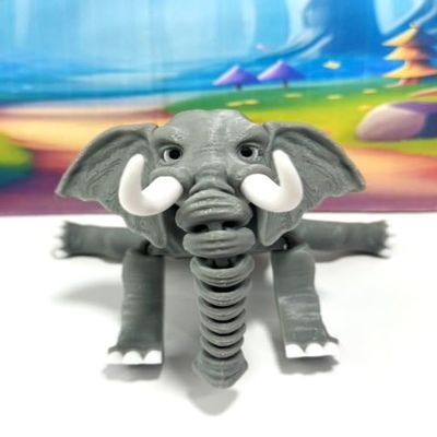 3D Printed Elephant, Articulated Flexible Joint Animal Figurine, Stress Relief Fidget Toy, Elephant Figurine, Articulated 3D Printed Poseable Desk Pet - AE002