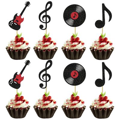 12 PCS Music Notes Cupcake Toppers Glitter Guitar Rock Cupcake Decoration for Music Theme Party Kids Birthday Party Decorations Supplies